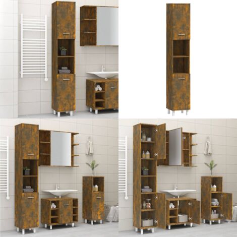 Armario de baño madera contrachapada roble ahumado 30x30x179 cm - Armario de baño madera contrachapada - Armario de baño roble ahumado