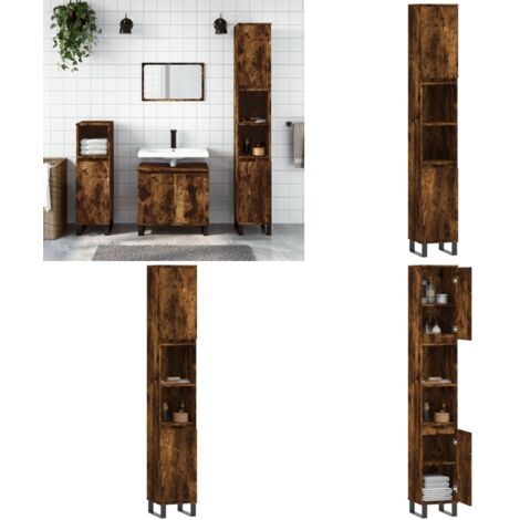 Armario de baño madera contrachapada roble ahumado 30x30x190 cm - Armario de baño madera contrachapada - Armario de baño roble ahumado