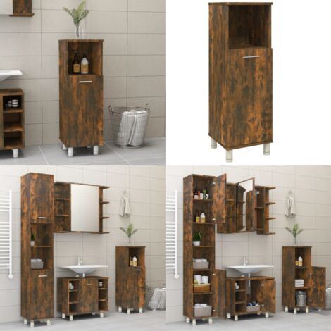 Armario de baño madera contrachapada roble ahumado 30x30x95 cm - Armario de baño madera - Armario de baño roble ahumado