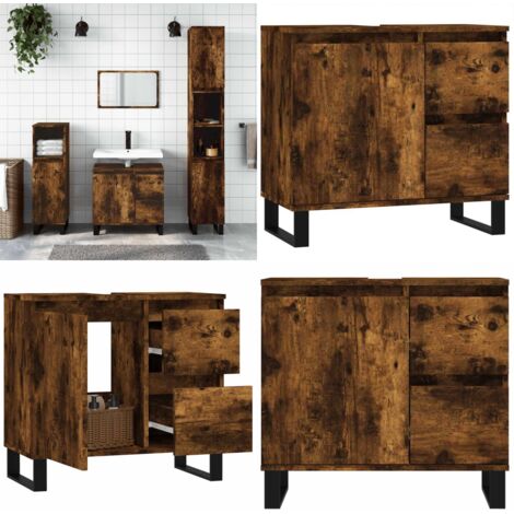 Armario de baño madera contrachapada roble ahumado 65x33x60 cm - Armario de baño madera contrachapada - Armario de baño roble ahumado
