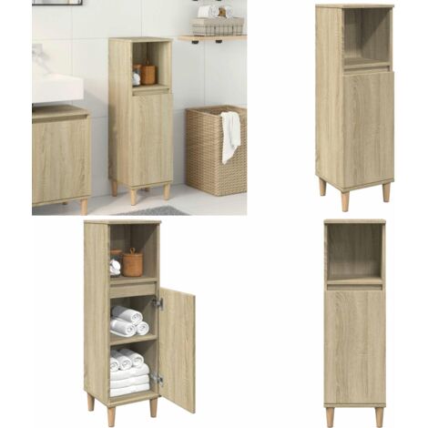 Armario de baño madera contrachapada roble Sonoma 30x30x100 cm - Armario de baño madera contrachapada - Armario de baño roble Sonoma
