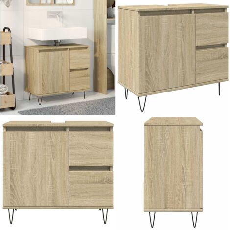 Armario de baño madera contrachapada roble Sonoma 65x33x60 cm - Armario de baño madera contrachapada - Armario de baño roble Sonoma