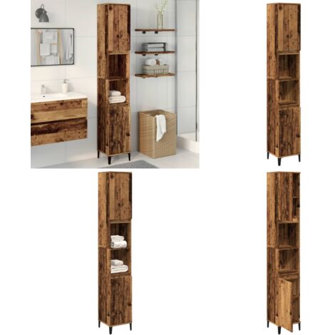Armario de baño madera de ingeniería envejecida 30x30x190 cm - Armario de baño madera - Armario de baño con puertas