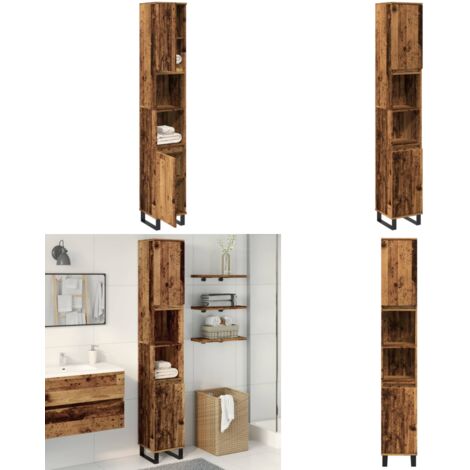 Armario de baño madera de ingeniería envejecida 30x30x190 cm - Armario de baño madera - Armario de baño envejecido