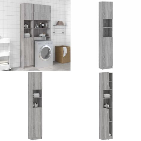 Armario de baño madera de ingeniería gris Sonoma 32x25,5x190 cm - Armario de madera - Armario de almacenamiento