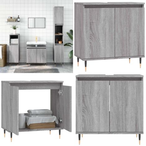 Armario de baño madera de ingeniería gris Sonoma 58x33x60 cm - Armario de baño gris - Armario de baño madera