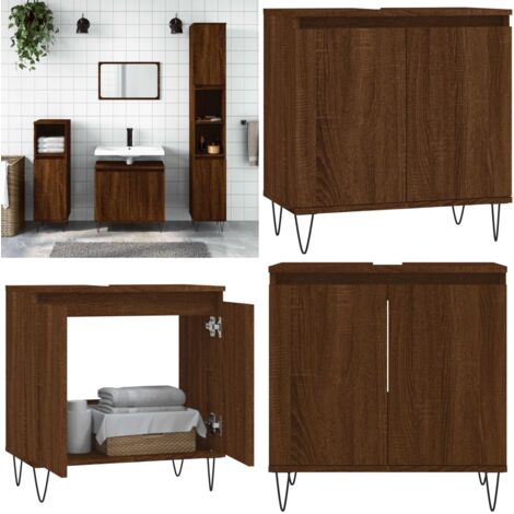 Armario de baño madera de ingeniería marrón roble 58x33x60 cm - Armario de baño madera - Armario de baño madera contrachapada