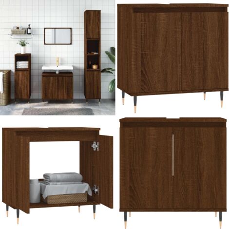 Armario de baño madera de ingeniería marrón roble 58x33x60 cm - Armario de baño madera - Armario de baño madera contrachapada