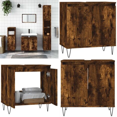 Armario de baño madera de ingeniería roble ahumado 58x33x60 cm - Armario de baño madera - Armario de baño roble ahumado