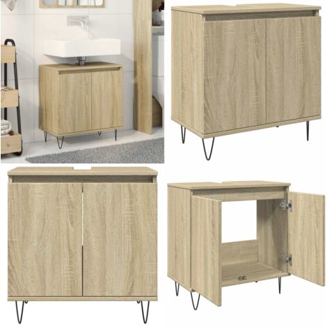 Armario de baño madera de ingeniería roble Sonoma 58x33x60 cm - Armario de baño de madera - Armario de baño con puertas