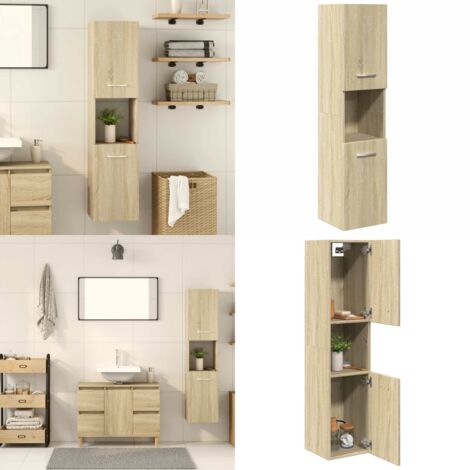 Armario de baño madera ingeniería roble Sonoma 30x30x130 cm - Armario de baño de madera - Armario de baño con almacenamiento