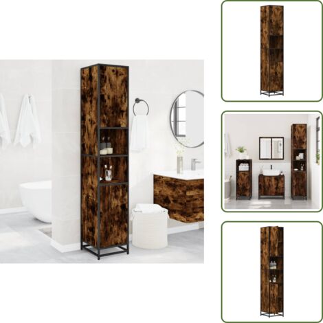 Armario de baño madera y metal - vidaXL Armario de baño madera y metal roble ahumado 35x37,5x188,5 cm - Armario de baño con compartimentos