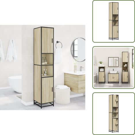 Armario de baño madera y metal - vidaXL Armario de baño madera y metal roble Sonoma 35x37,5x188,5 cm - Armario de baño Sonoma