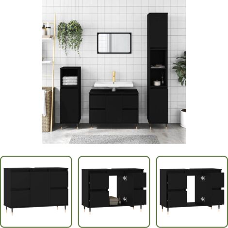 Armario de baño -  Mueble de baño madera de ingeniería negro 80x33x60 cm