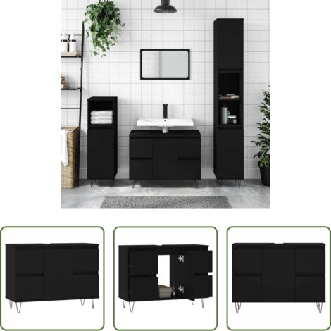 Armario de baño -  Mueble de baño madera de ingeniería negro 80x33x60 cm