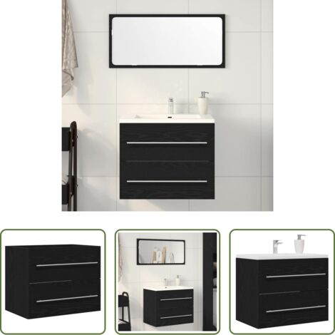 Armario de baño -  Mueble de baño para lavabo de roble negro 60x38,5x48 cm