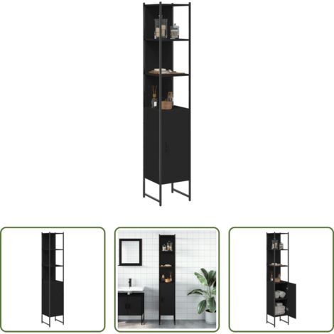 Armario de baño negro -  Armario de baño madera de ingeniería negro 33x33x185,5 cm