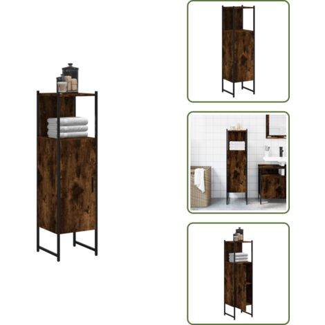 Armario de baño pequeño - vidaXL Armario de baño madera ingeniería roble ahumado 33x33x120,5 cm - Armario de baño con almacenamiento
