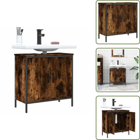 Armario de baño roble ahumado - vidaXL Armario lavabo baño madera ingeniería roble ahumado 60x30x60 cm - Armario de baño con espacio