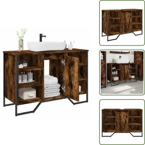 Armario de baño roble ahumado - vidaXL Armario lavabo baño madera ingeniería roble ahumado 91x35x60 cm - Armario de baño con espacio