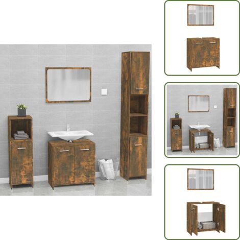 Armario de baño roble ahumado - vidaXL Set de muebles de baño madera contrachapada color roble ahumado -