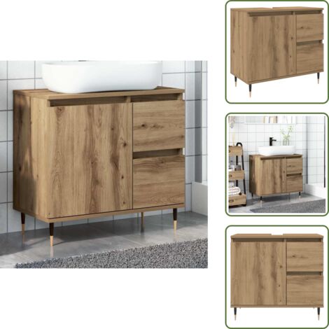 Armario de baño roble - vidaXL Armario de baño madera de ingeniería roble artisan 65x33x60 cm - Armario de baño con cajones