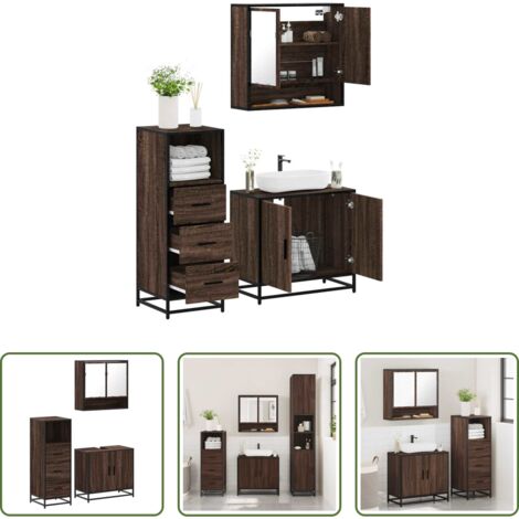 Armario de baño -  Set de muebles baño 3 pzas madera contrachapada roble marrón