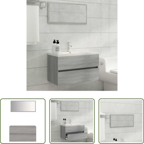 Armario de baño -  Set de muebles de baño 2 pzas madera contrachapada gris sonoma