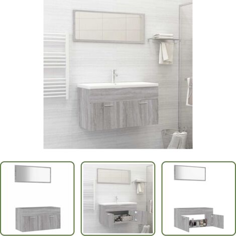Armario de baño -  Set de muebles de baño 2 pzas madera contrachapada gris sonoma