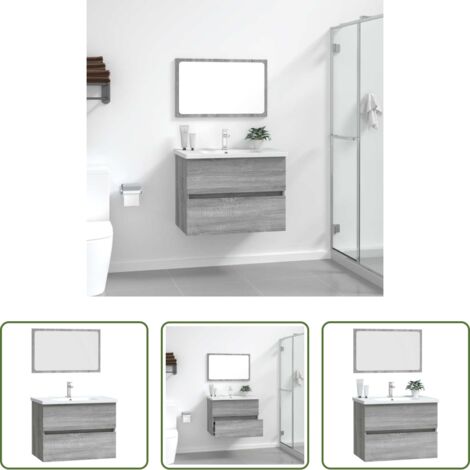 Armario de baño -  Set de muebles de baño 2 pzas madera contrachapada gris sonoma