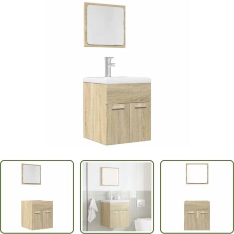 Armario de baño -  Set de muebles de baño 2 pzas madera contrachapada roble Sonoma