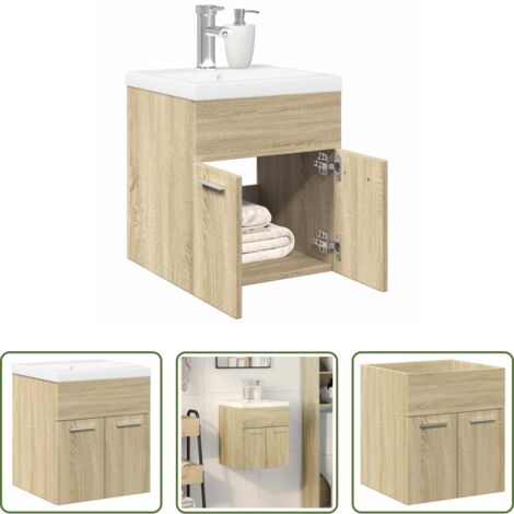 Armario de baño -  Set de muebles de baño 2 pzas madera contrachapada roble Sonoma