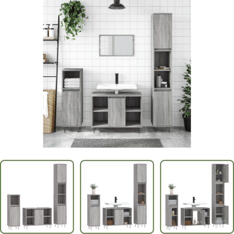 Armario de baño -  Set de muebles de baño 3 pzas madera contrachapada gris sonoma