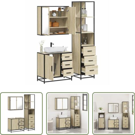 Armario de baño -  Set de muebles de baño 3 pzas madera contrachapada roble Sonoma