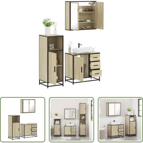 Armario de baño -  Set de muebles de baño 3 pzas madera contrachapada roble Sonoma