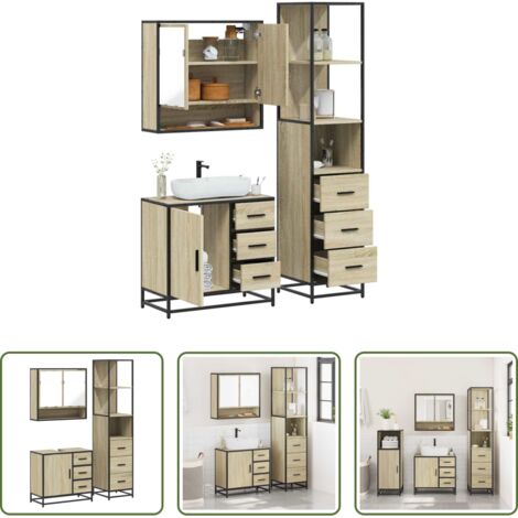 Armario de baño -  Set de muebles de baño 3 pzas madera contrachapada roble Sonoma