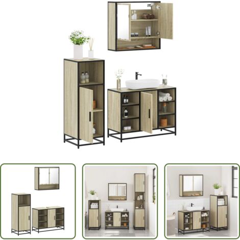 Armario de baño -  Set de muebles de baño 3 pzas madera contrachapada roble Sonoma