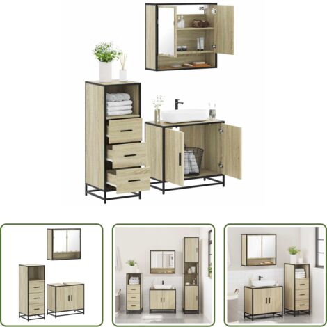 Armario de baño -  Set de muebles de baño 3 pzas madera contrachapada roble Sonoma