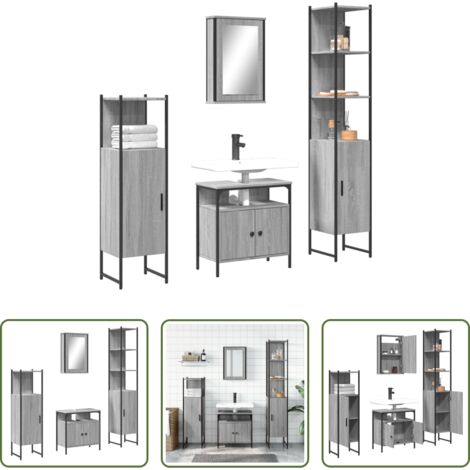 Armario de baño -  Set de muebles de baño 4 pzas madera contrachapada gris sonoma