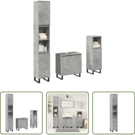 Armario de baño -  Set muebles de baño 2 piezas madera contrachapada gris hormigón