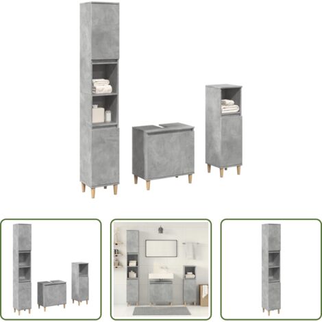 Armario de baño -  Set muebles de baño 2 piezas madera contrachapada gris hormigón