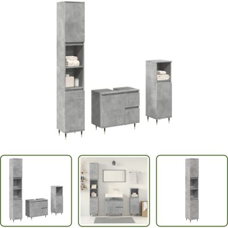 Armario de baño -  Set muebles de baño 2 piezas madera contrachapada gris hormigón