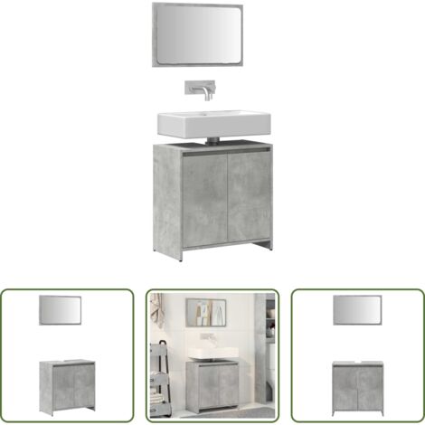 Armario de baño -  Set muebles de baño 2 piezas madera contrachapada gris hormigón