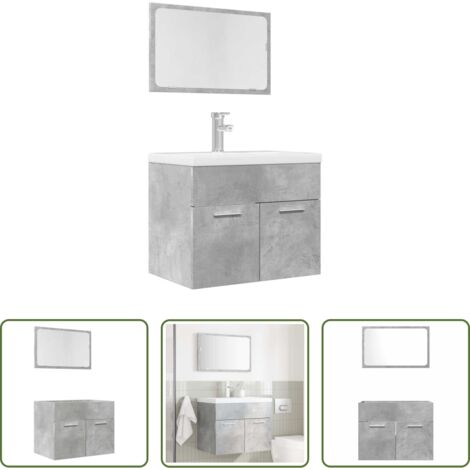 Armario de baño -  Set muebles de baño 2 piezas madera contrachapada gris hormigón