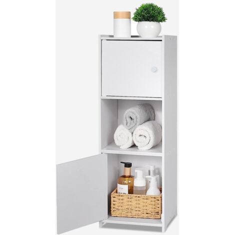 AHD AMAZING HOME DESIGN Armario de baño vertical 2 puertas almacenamiento estante abierto Hjalpo Color: Blanco