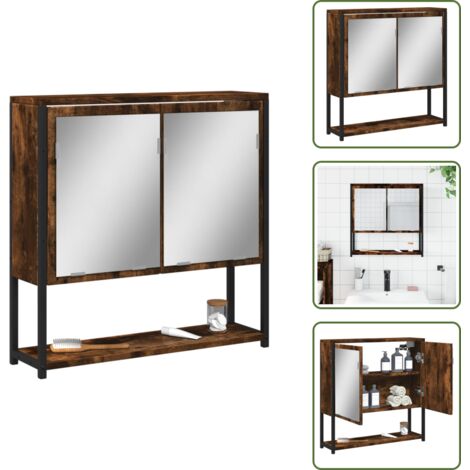 Armario de baño - vidaXL Armario con espejo baño madera roble ahumado 60x16x60 cm - Armario con espejo madera