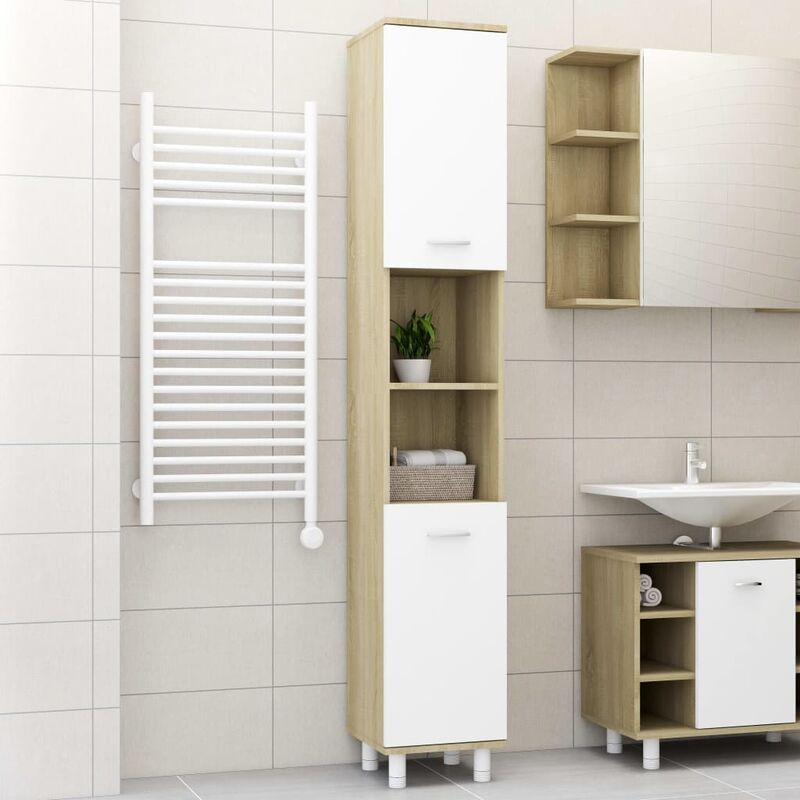

Armario de baño aglomerado blanco y roble Sonoma 30x30x179 cm - Beige