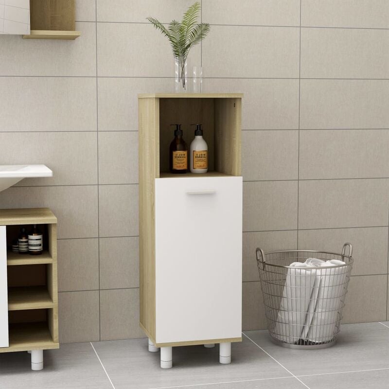 

Youthup - Armario de baño aglomerado blanco y roble sonoma 30x30x95 cm - Beige
