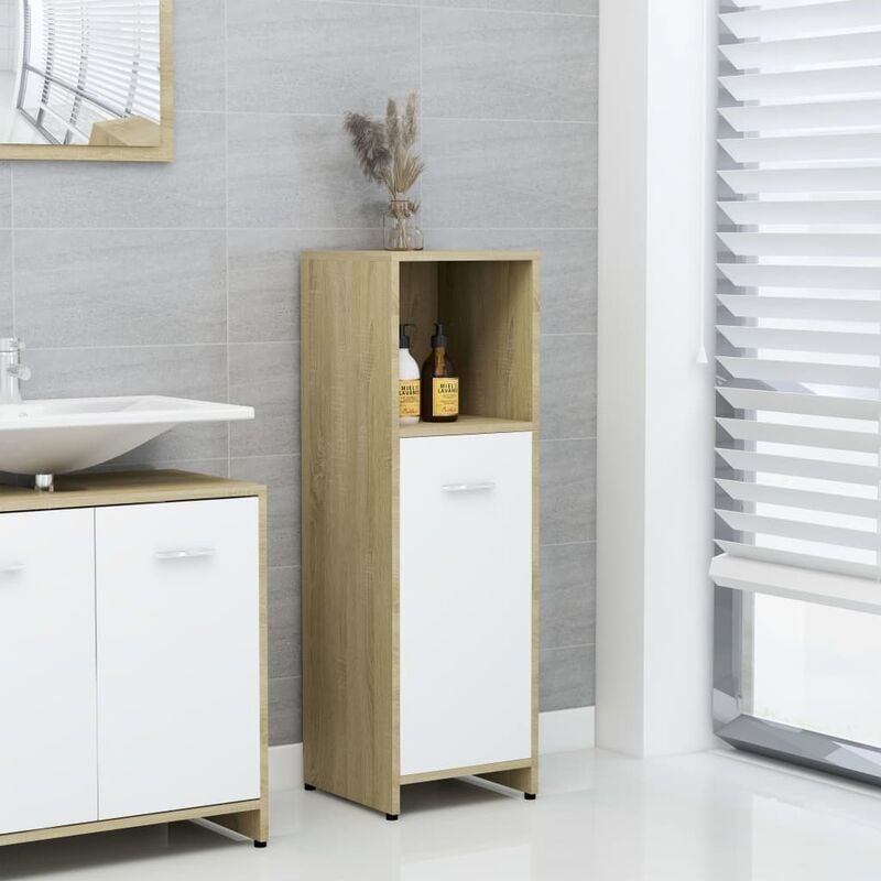 

Armario de baño aglomerado blanco y roble sonoma 30x30x95 cm - Beige