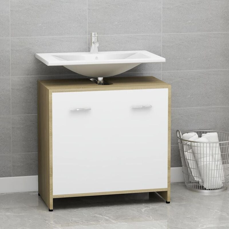 

Armario de baño aglomerado blanco y roble sonoma 60x33x58 cm - Beige